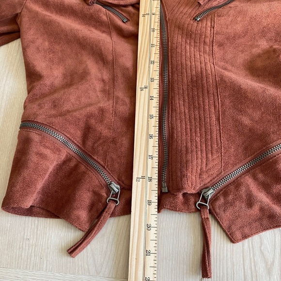Lulus Faux Suede Moto Jacket Women Size XS Rust Bikercore Edgy Draped Cowl Neck - Picture 10 of 11